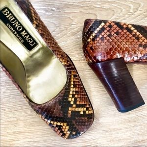 BRUNO MAGLI • Python Snakeskin Block Heel Pumps